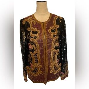 Vintage STUNNING Heavily Sequined Beaded Embroidered Silk Jacket